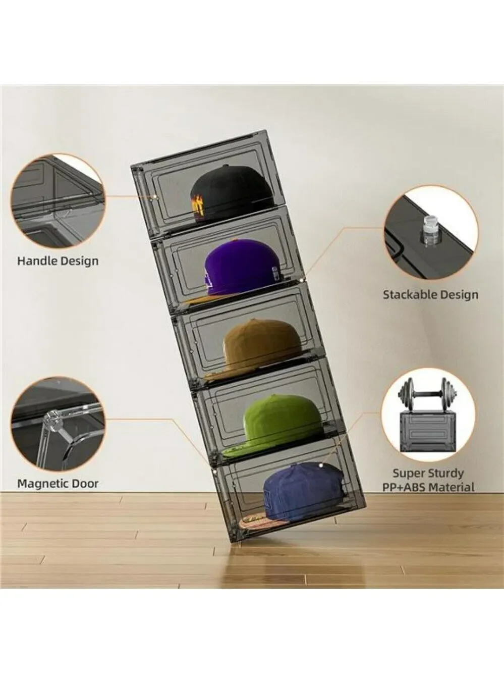 Clear Stackable Hat Organizer Box Set Baseball Cap Display Storage Case